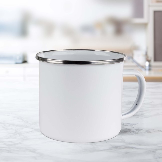Emaille-Tasse 300 ml - silberner Rand - ohne Druck