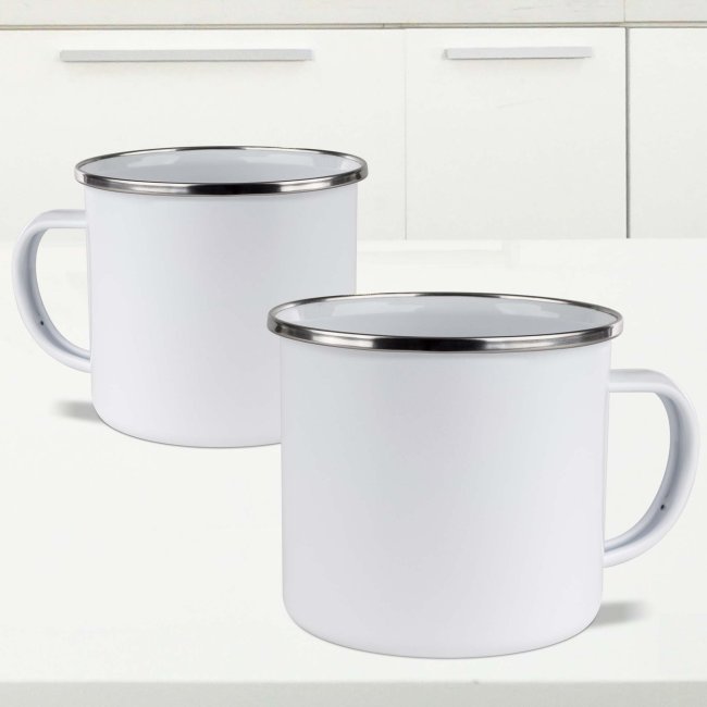 Emaille-Tasse 300 ml - silberner Rand - ohne Druck