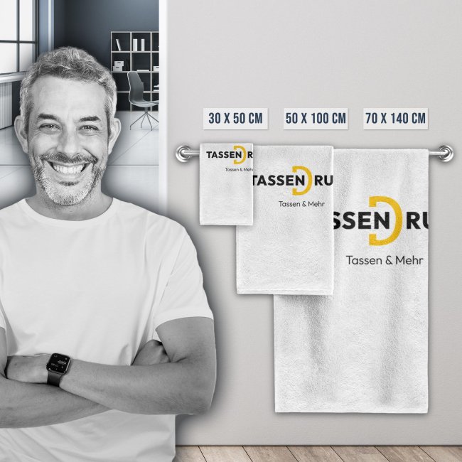Personalisiertes Handtuch mit Logo bedrucken - in 3 Gr&ouml;&szlig;en