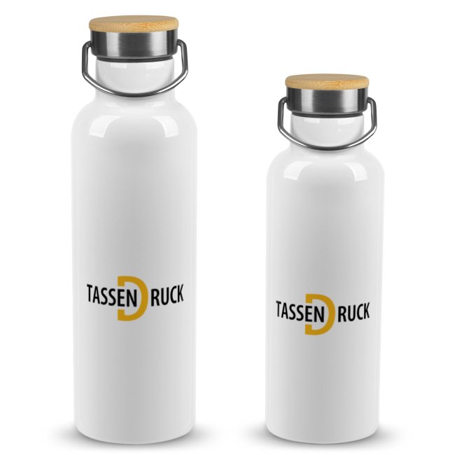 Trinkflasche aus Edelstahl mit Bambusdeckel - Wei&szlig;