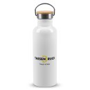 Trinkflasche aus Edelstahl mit Bambusdeckel - Weiß