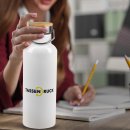 Trinkflasche aus Edelstahl mit Bambusdeckel - Wei&szlig;