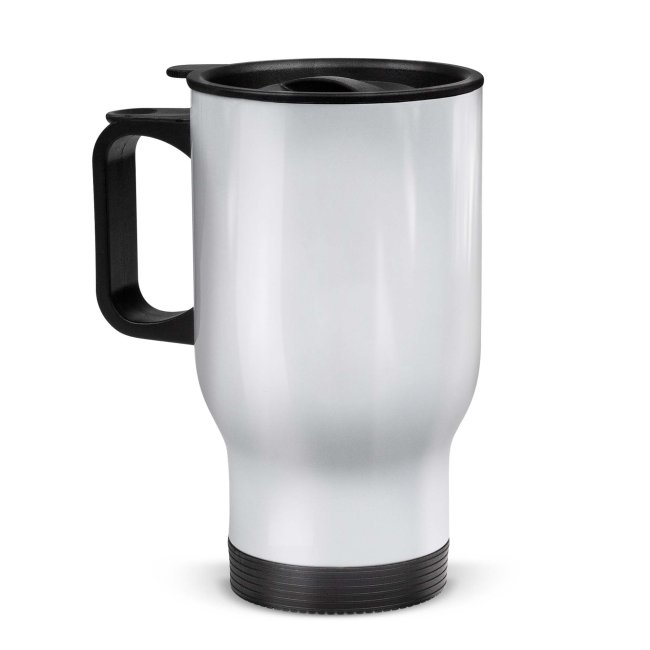 Edelstahl Thermobecher mit Henkel und Deckel - 400 ml - Wei&szlig; - ohne Druck