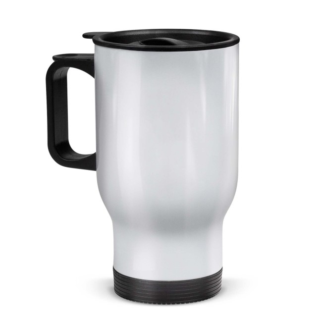 Edelstahl Thermobecher mit Henkel und Deckel - 400 ml - Wei&szlig; - ohne Druck