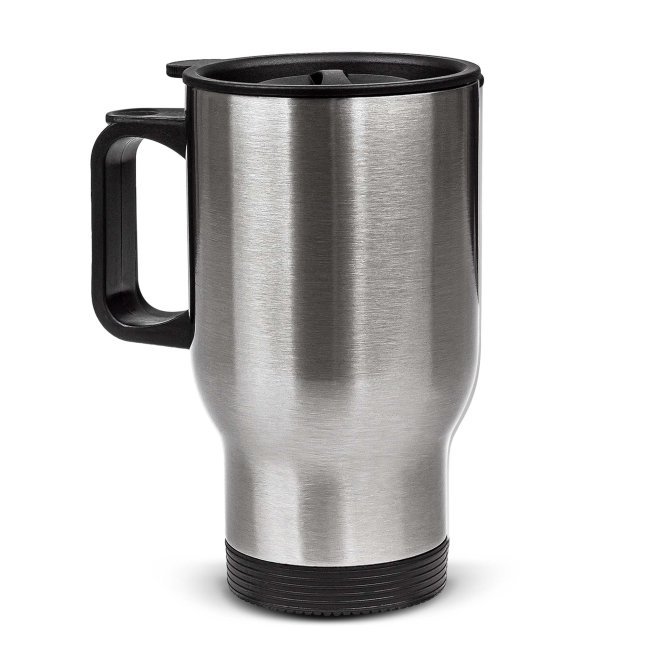 Edelstahl Thermobecher mit Henkel und Deckel - 400 ml - Silber - ohne Druck