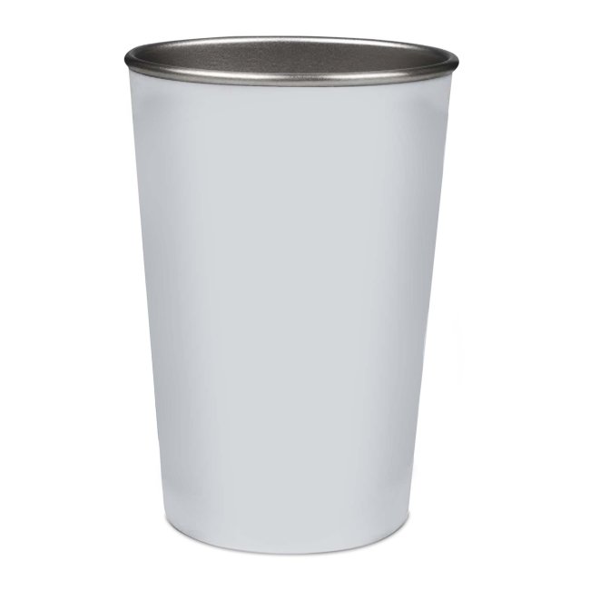 Edelstahl Metallbecher ohne Henkel - Wei&szlig; matt - konisch - 400 ml - ohne Druck