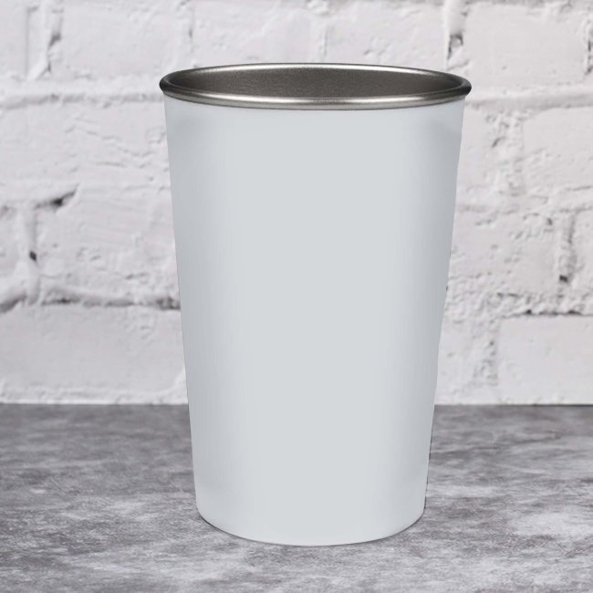 Edelstahl Metallbecher ohne Henkel - Wei&szlig; matt - konisch - 400 ml - ohne Druck