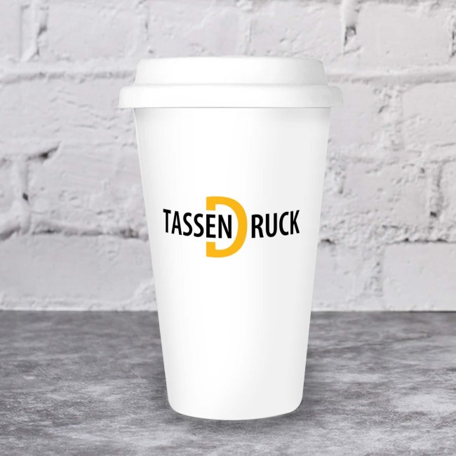 Coffee To Go Becher aus Porzellan - 275 ml - Wei&szlig; gl&auml;nzend - Druckbereich 150 x 100 mm
