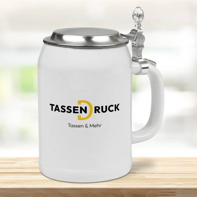 Bierkrug aus Keramik - 500 ml - mit Deckel - 2 Farben