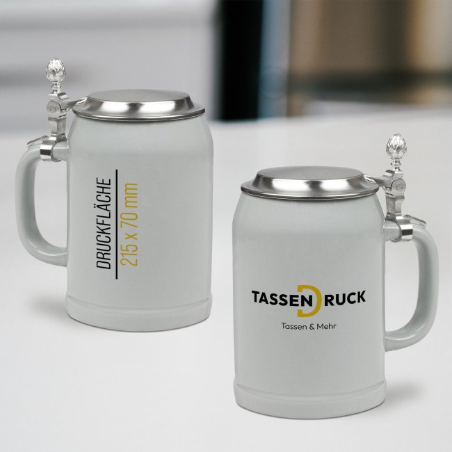 Bierkrug aus Keramik - 500 ml - mit Deckel - 2 Farben