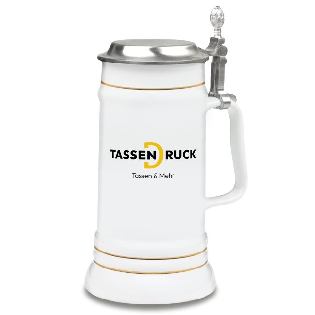 St&auml;ndekrug mit Goldrand - 700 ml - Wei&szlig; - mit Deckel
