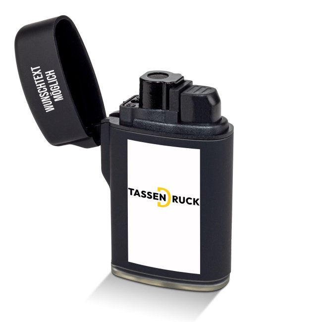 Sturmfeuerzeug schwarz-matt mit Logo und Wunschtext