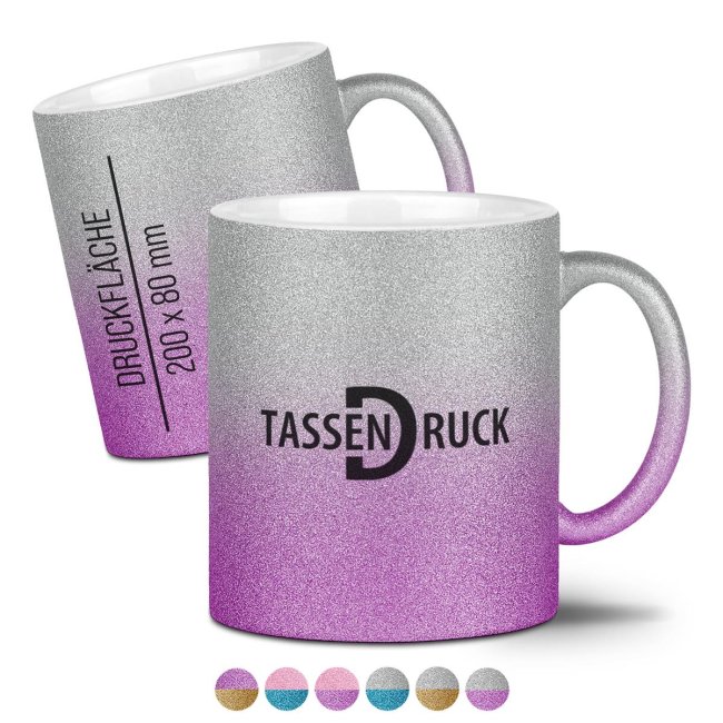 Glitzertasse aus Keramik - 300 ml -  7 Farbt&ouml;ne