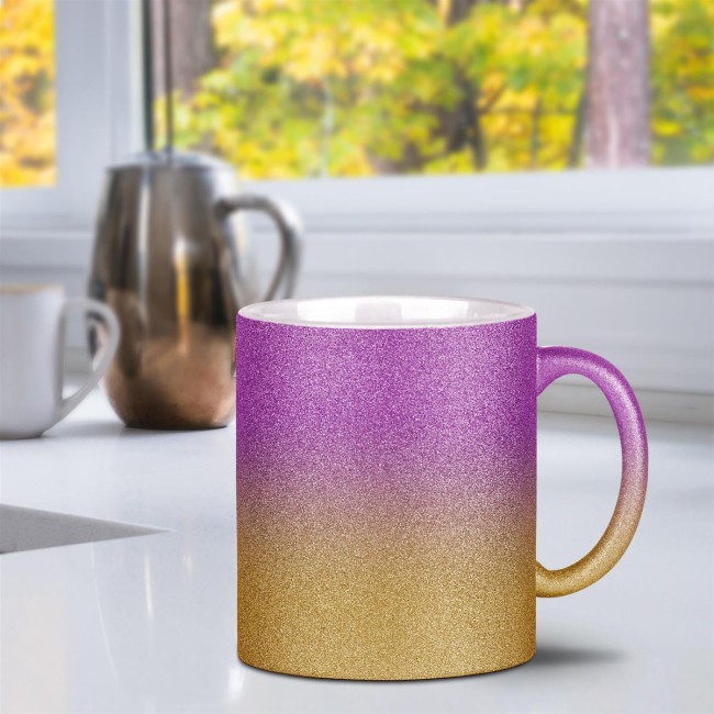 Glitzertasse aus Keramik - Pink-Gold - 300 ml - ohne Druck