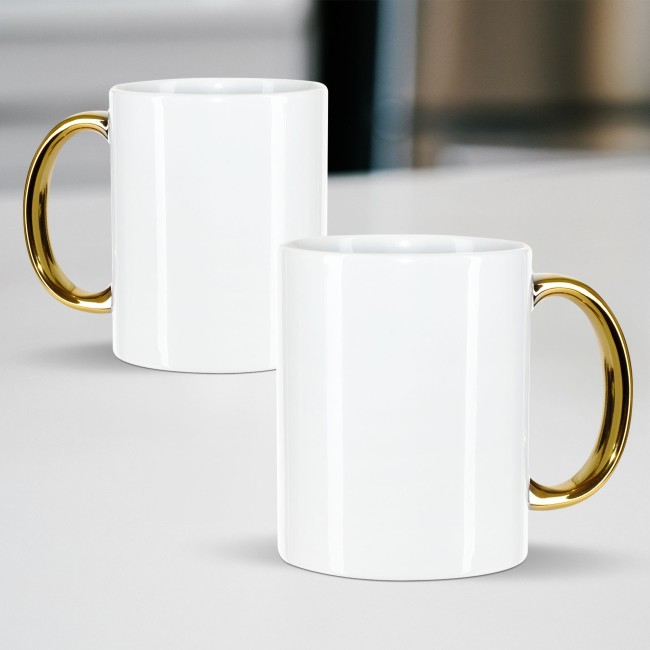 Keramiktasse mit Goldhenkel - 300 ml - ohne Druck