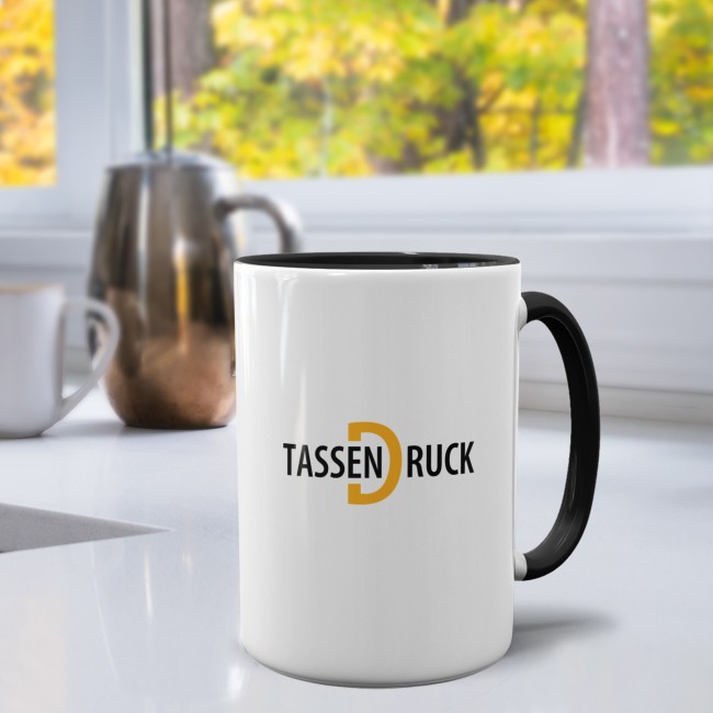 Tasse Jumbo - Keramik - Innen &amp; Henkel Schwarz - Panorama-Druck - Druckbereich 220 x 100 mm