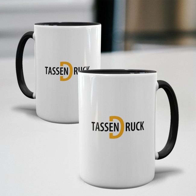 Tasse Jumbo - Keramik - Innen &amp; Henkel Schwarz - Panorama-Druck - Druckbereich 220 x 100 mm