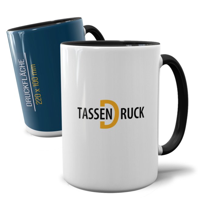 Tasse Jumbo - Keramik - Innen &amp; Henkel Schwarz - Panorama-Druck - Druckbereich 220 x 100 mm
