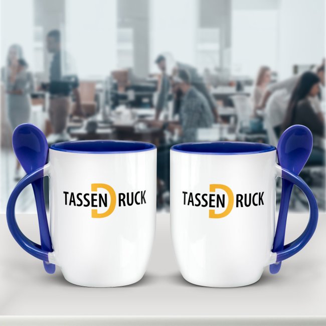 Bauchige L&ouml;ffeltasse - 300 ml - Blau - inkl. Druck - Druckbereich 180 x 50 mm