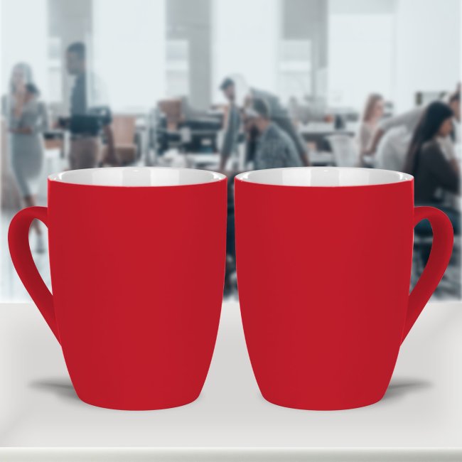Gummierte, hohe Porzellan Tasse - 300 ml - Rot - ohne Veredlung