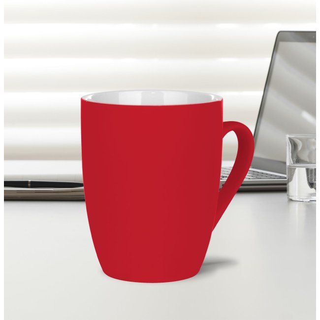 Gummierte, hohe Porzellan Tasse - 300 ml - Rot - ohne Veredlung
