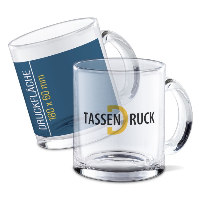 Glastasse - 300 ml - klar - inkl. Druck - Druckbereich 180 x 60 mm