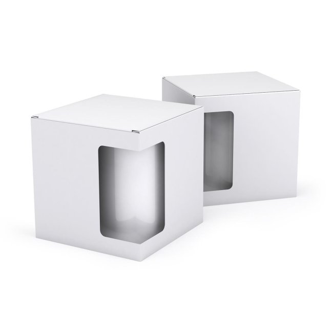 Bedruckte Geschenkverpackung mit Fenster f&uuml;r Tasse mit Logo - ab 100 St&uuml;ck